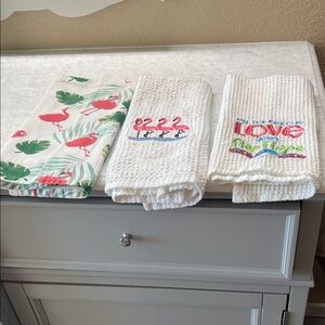 Flamingo and Love Embroidered Kitchen Towels